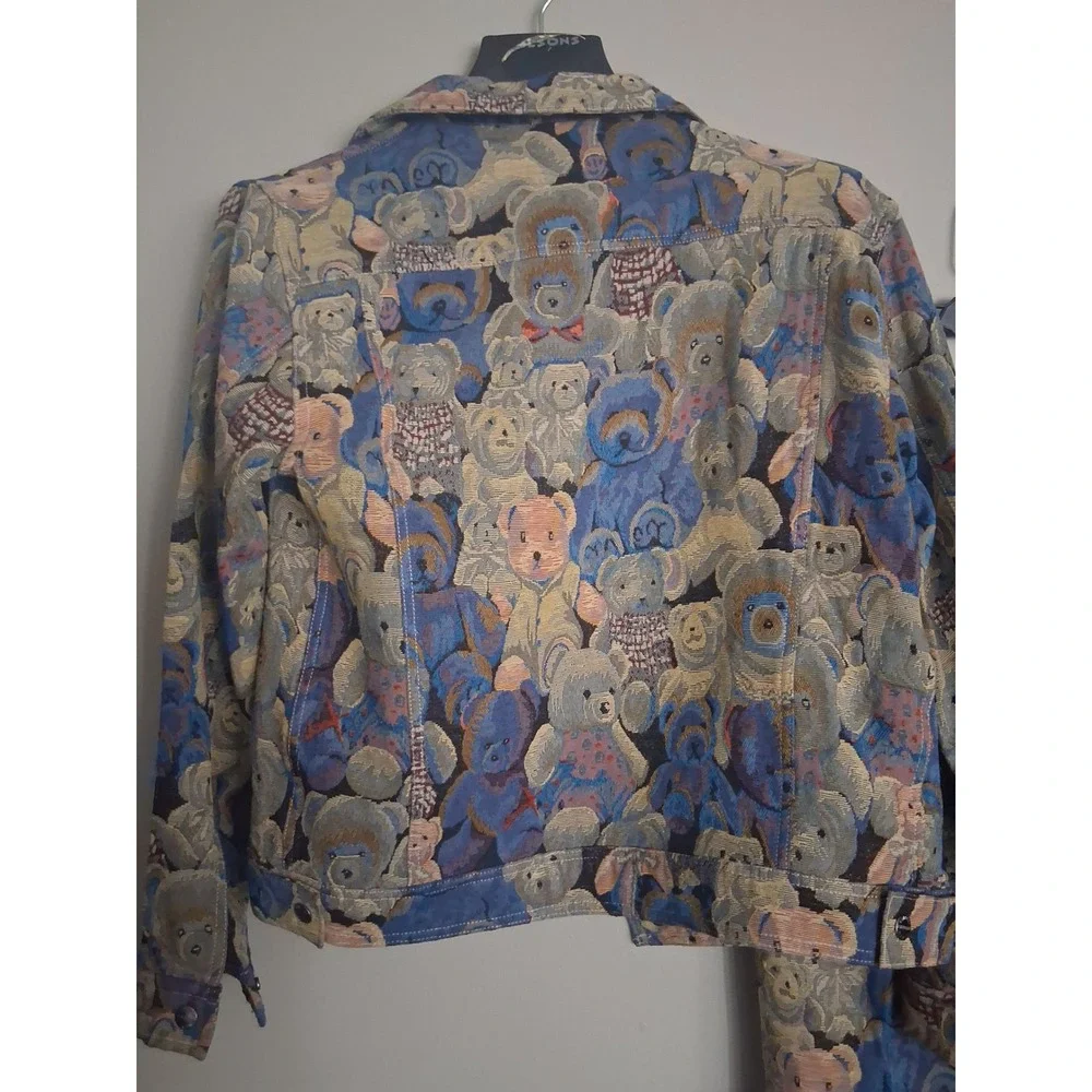 Kindred Men Teddy Bear Tapestry Jacquard 2 Piece Set Trucker Jacket Pants Blue L